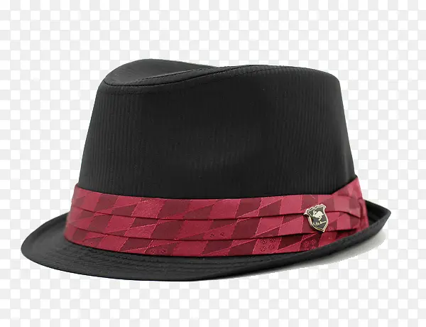 酒红色格纹带黑帽子