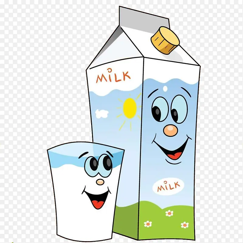 卡通牛奶盒卡通牛奶杯手绘