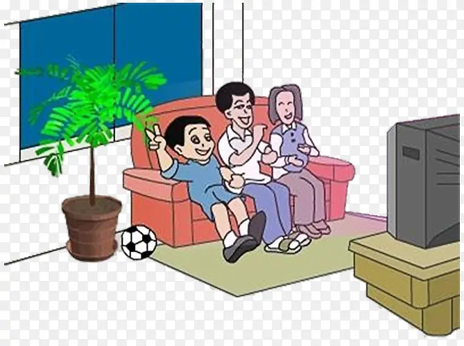 卡通一家人看电视PNGPNG图片素材下载_图片编号9585627-PNG素材网