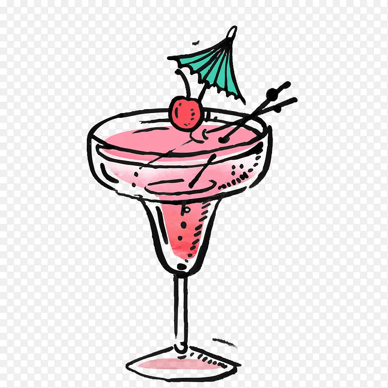 卡通手绘粉红色鸡尾酒设计