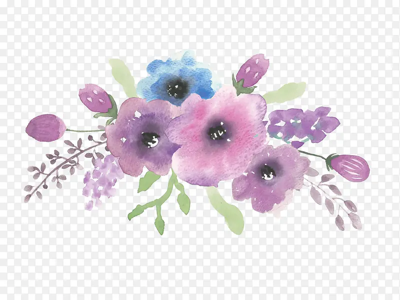 水彩水墨紫色花朵