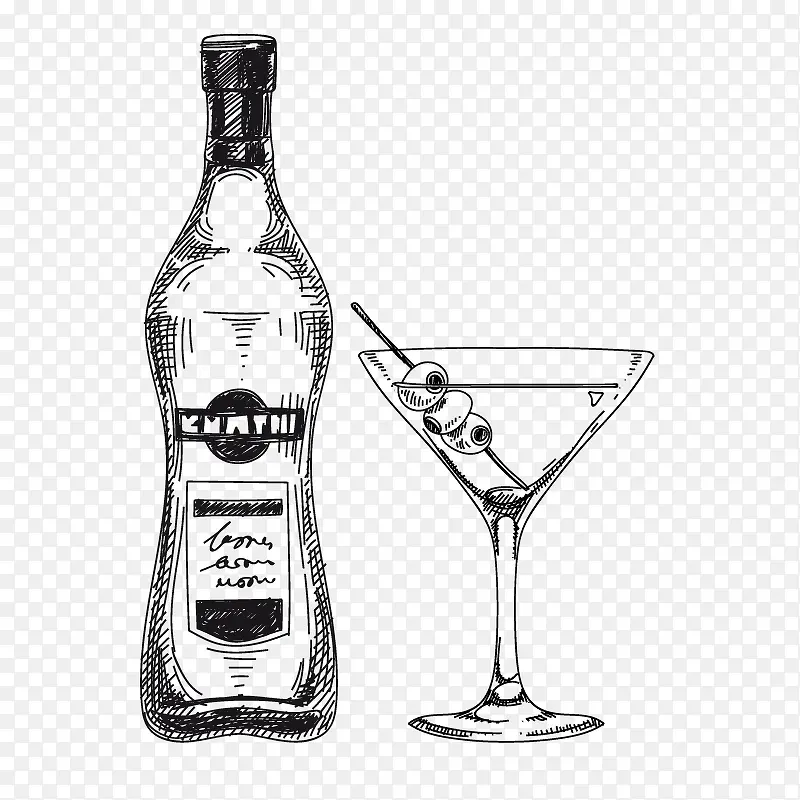 手绘线稿酒