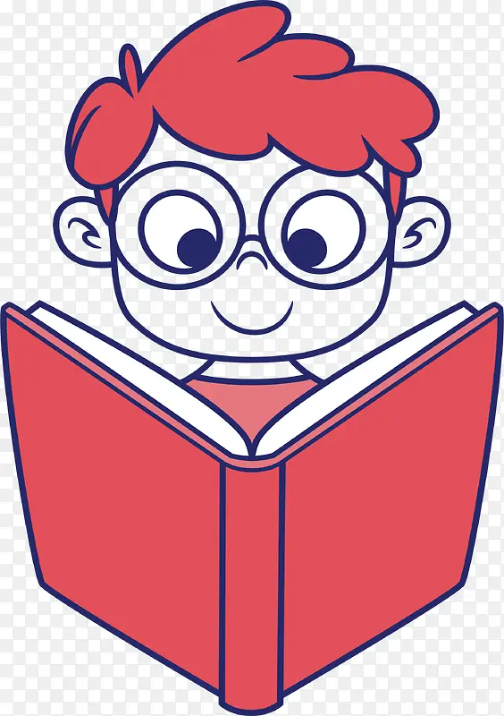戴眼镜看书的男孩