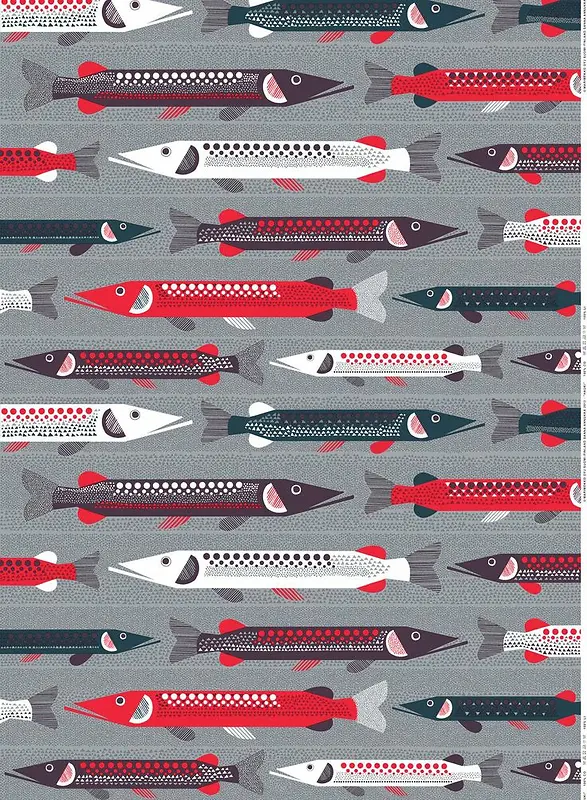 灰底红色沙丁鱼卡通海报背景