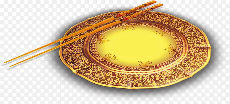 黄金花纹盘子中秋筷子