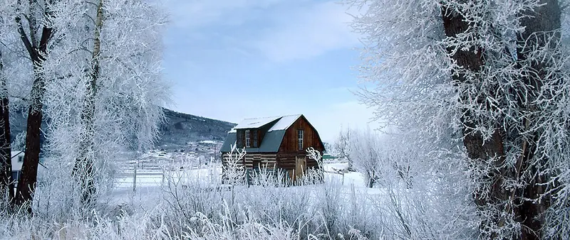 冬天的场景雪花屋子合成