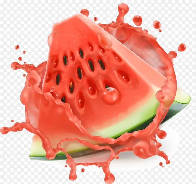 手绘溅水效果西瓜片矢量图