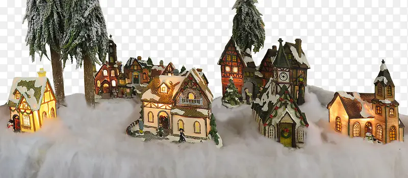 冬天房屋建筑雪景装饰品