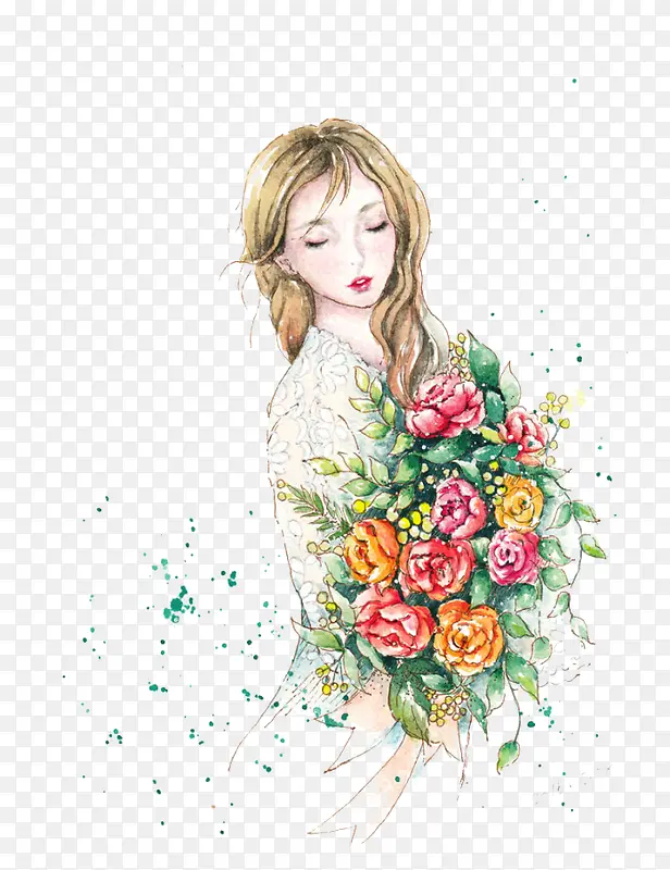 抱花的女人
