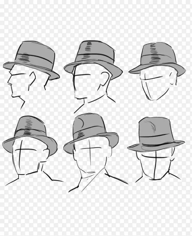 抽象各个角度戴着帽子的人简笔画