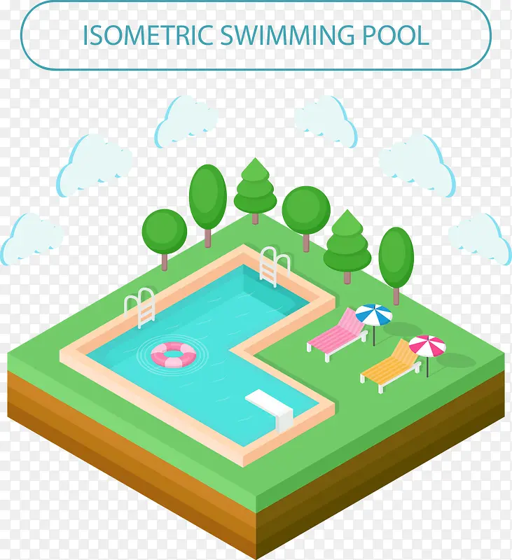 矢量手绘3D游泳池