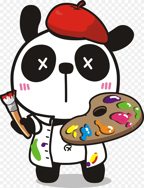 卡通可爱的熊猫画家