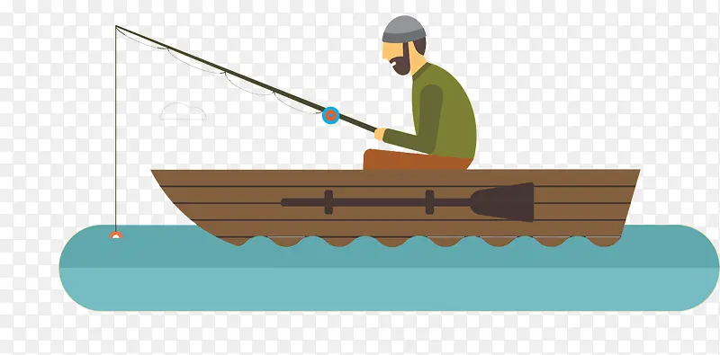 小木船上钓鱼的渔民