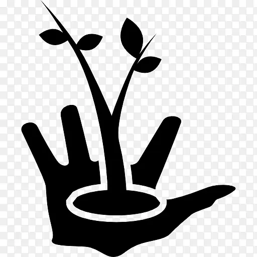 园丁的手与一个生长的植物上图标