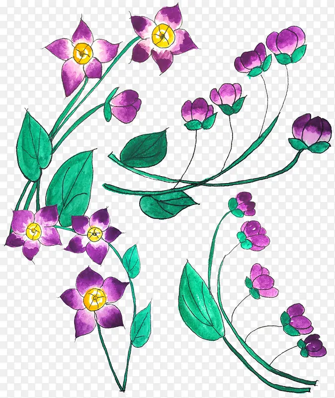 手绘装饰紫色花卉素材