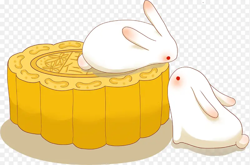 中秋月饼兔子插画