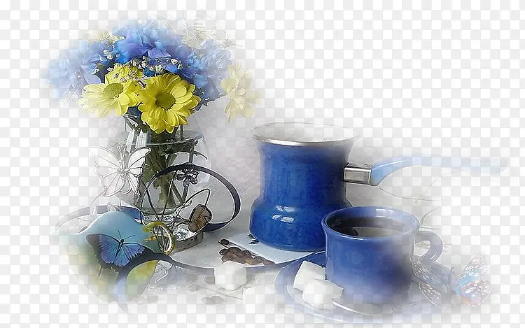 蓝色花朵文艺生活装饰