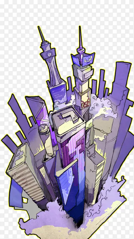 卡通紫色大厦