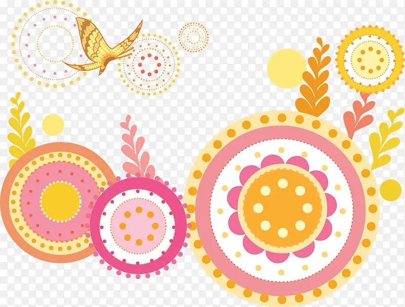 可爱粉色圈圈花朵装饰图案矢量