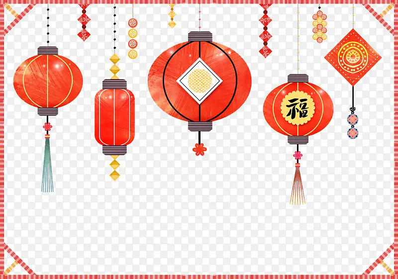 手绘中国风灯笼装饰图