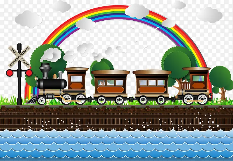 矢量彩虹和火车