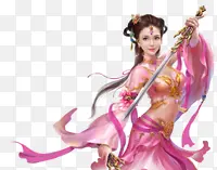长剑粉衣古风手绘女子