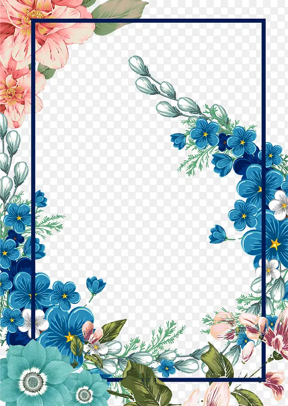 蓝色创意花朵边框