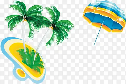 卡通活动手绘沙滩椰子树遮阳伞
