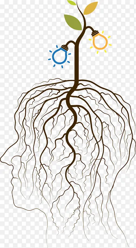 矢量手绘大脑与树枝