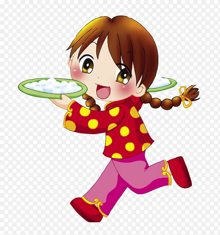 卡通端着汤圆的女孩免抠图