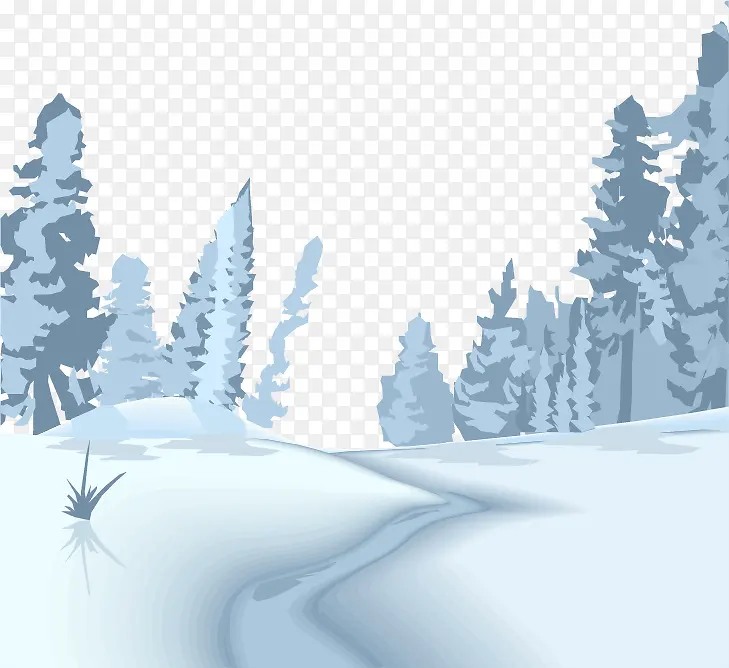 矢量手绘雪地风景