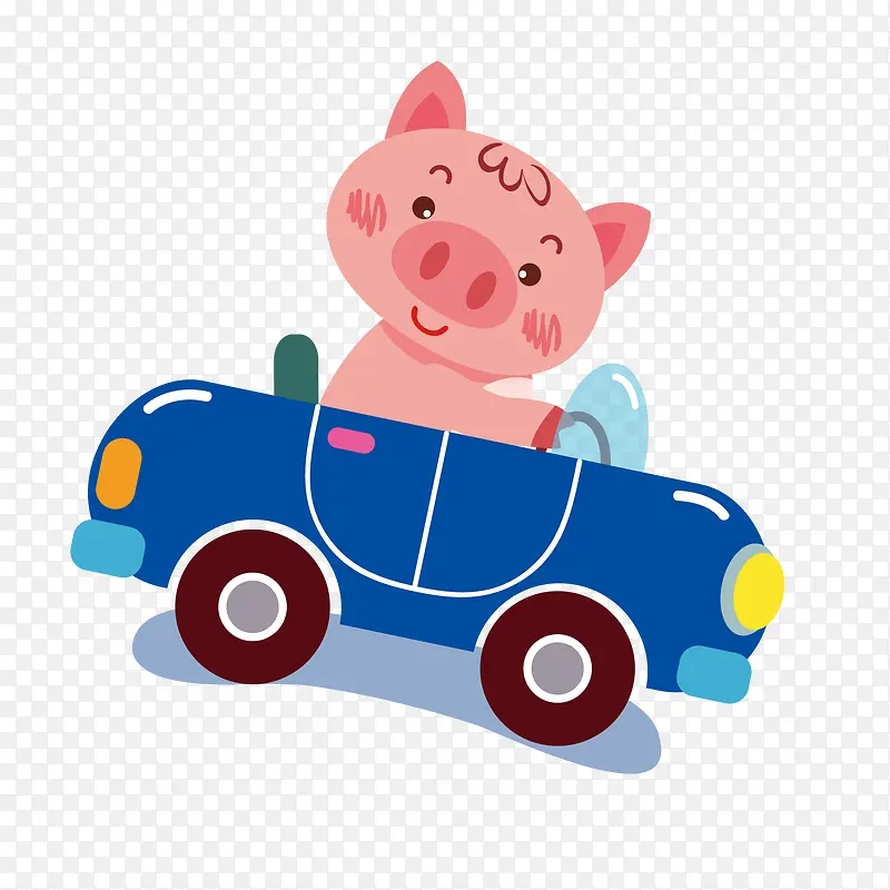 卡通驾驶轿车的小猪设计
