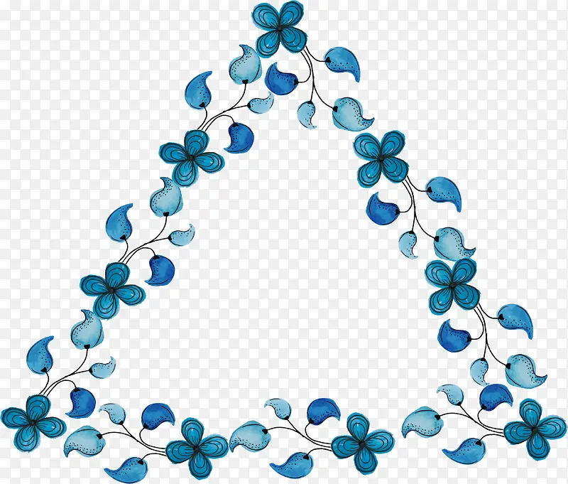 水彩蓝色花朵三角边框