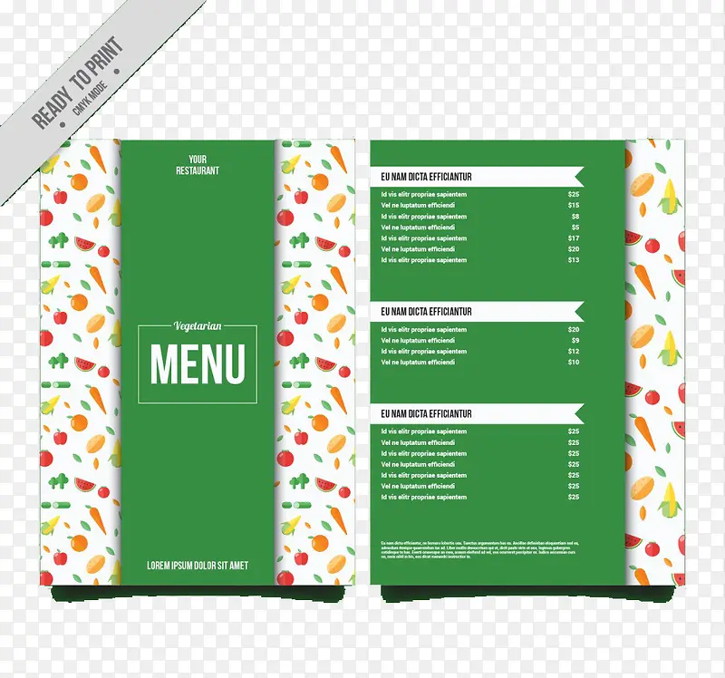 可爱的绿色素食菜单模板