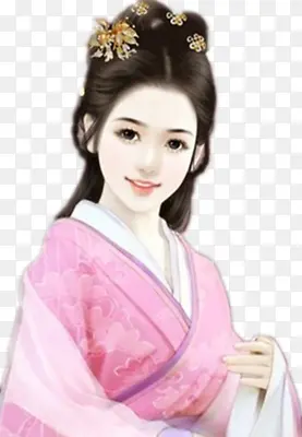 红衣绿色头饰女子古风立绘