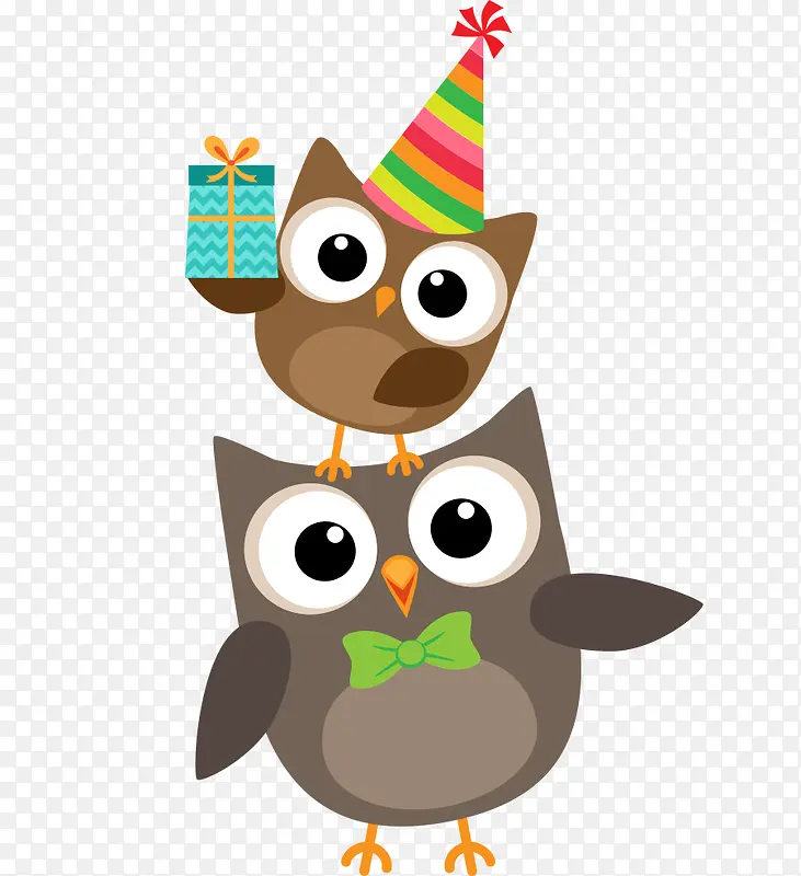 卡通手绘可爱猫头鹰父子生日礼物