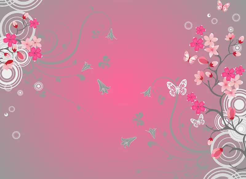 粉色花朵与蝴蝶