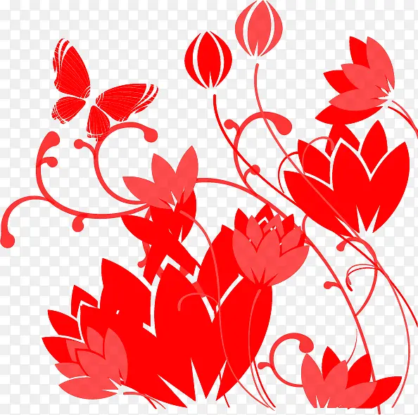 创意手绘合成红色的花卉纹理图案
