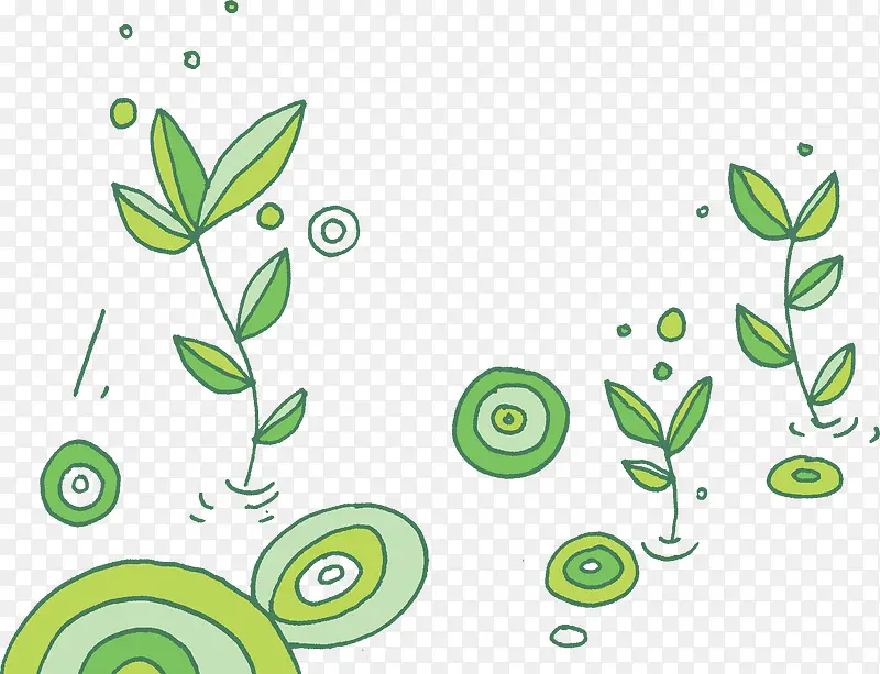 手绘绿色创意植物树叶荷塘