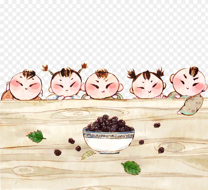 卡通手绘儿童与桑葚免抠