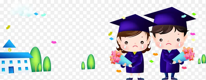 卡通手绘穿着学士服激动的孩子