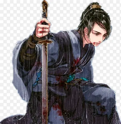 手绘持剑受伤男子PNG图片素材下载_图片编号9676630-PNG素材网