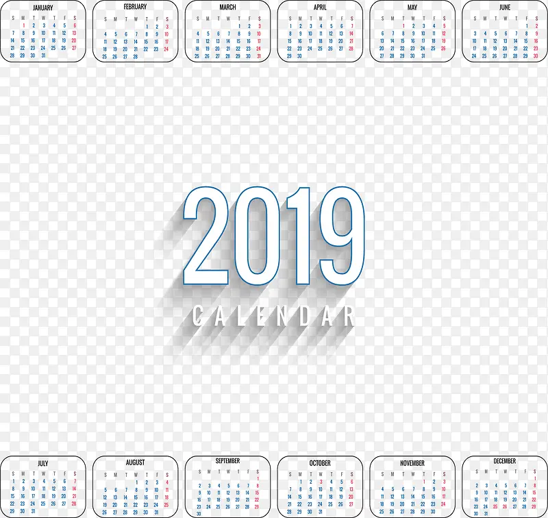 白色2019新年日历