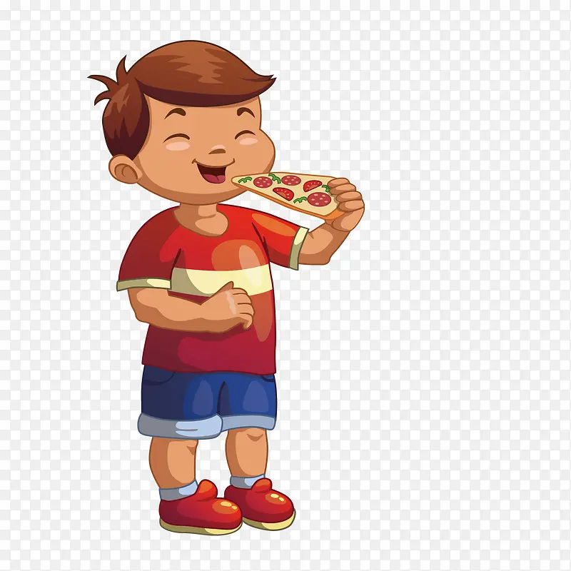 吃披萨的男孩卡通图