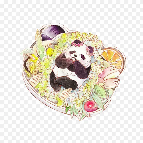 熊猫饭团便当手绘画素材图片