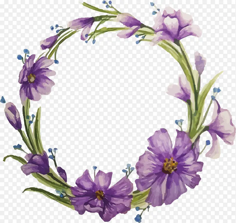 水彩紫色花朵花环