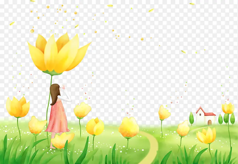 黄色花朵和小女孩