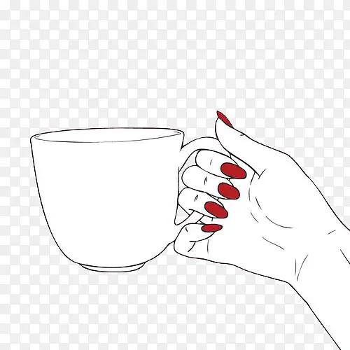 红指甲的手拿着咖啡杯
