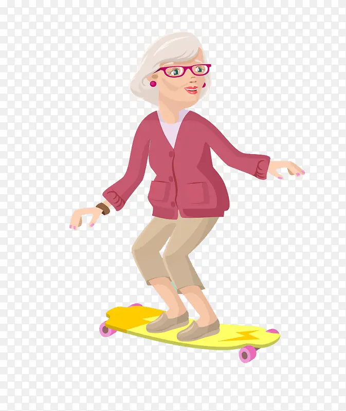 玩滑板的老年妇女图片