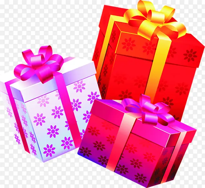红色紫色白色的礼品盒